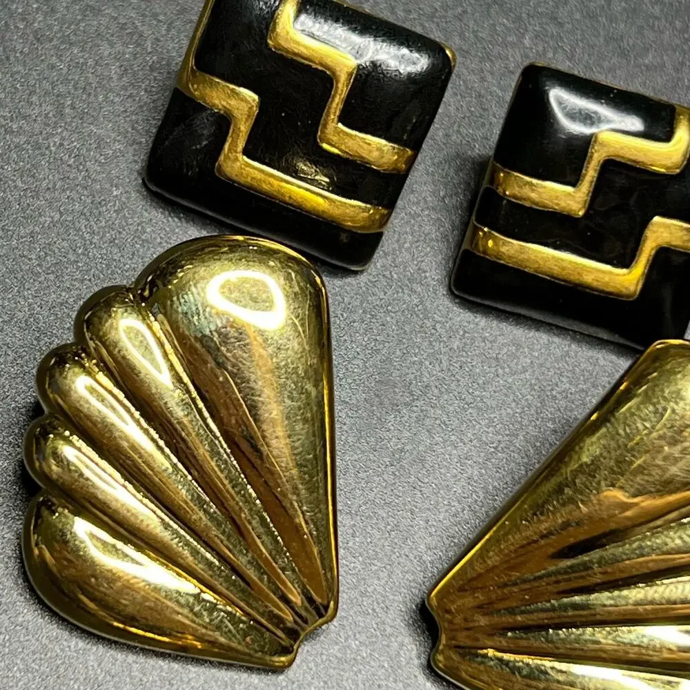 Vintage Lot of 3 Pierced Earrings Monet Tat Gold Tone Mob Wife Statement